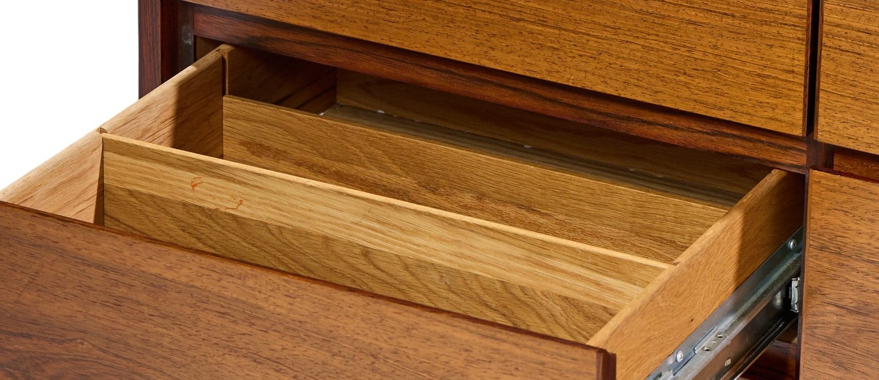 Oak interior drawer dividers inside Warren Platner credenza