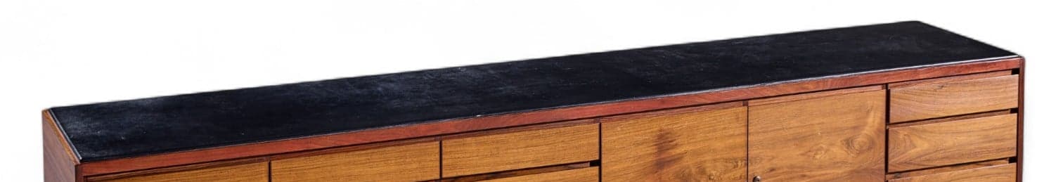 Black leather inlaid top surface on Warren Platner credenza