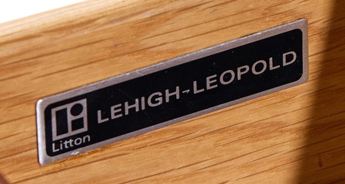 Lehigh Leopold maker's label inside drawer of Warren Platner credenza